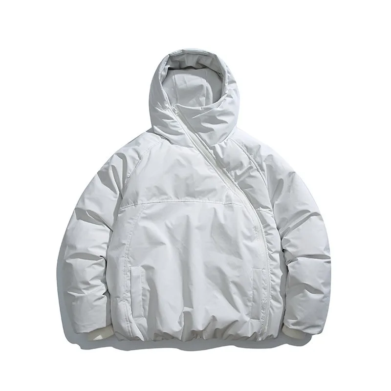 2025 New Winter Design Oblique Zipper Cotton Jacket Men's Thick Hooded Outdoor Warm Coat