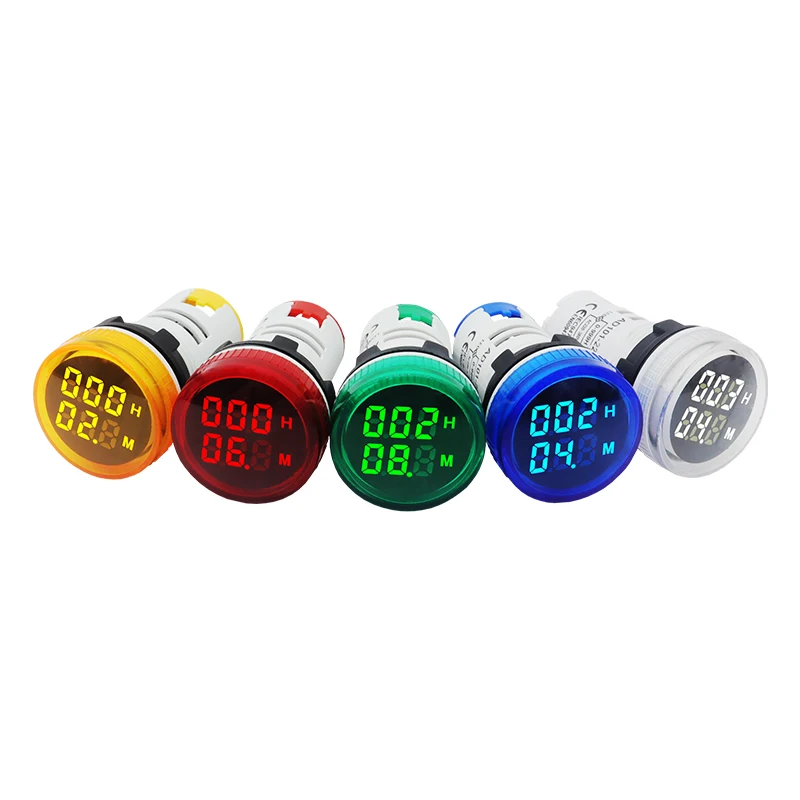 Mini 22MM LED Round Square Digital Timer Meter 0-60 Minute/0-999Hour AC 220V-380V Signal Light Hour Meter Panel Mounting