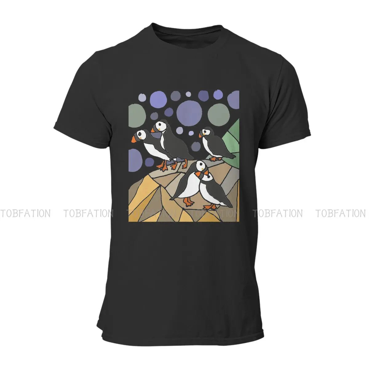 Cute Cool Birds on Rocks  O Neck TShirt Tufted Puffins Lunda Cirrhata A Rare Ornamental Bird Fabric Classic T Shirt Man's Tops