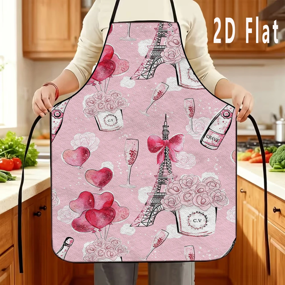 

1pc 2D Flat Paris-style printed apron, 60x80cm, suitable for kitchen, restaurant, and barbecue use. Durable and easy to clean.