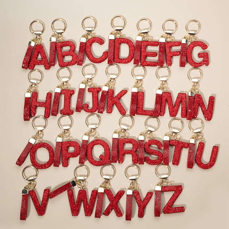 Red Rhinestone 26 Letters Keychain for Women, Fashion Key Ring, Personalized Bag Charm Car Pendant, Gift for  Birthday Christmas