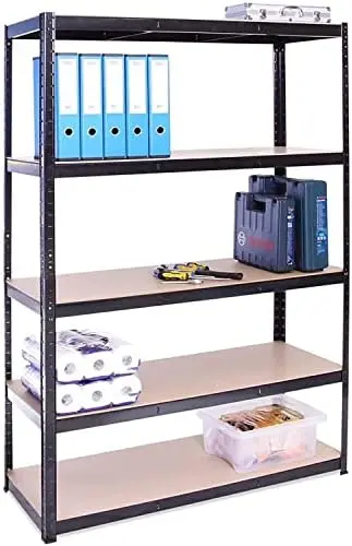 

Garage Shelving Units 70\u201D x 47\u201D x 18\u201D | Heavy Duty Racking Shelves for - 1 Bay, Black 5 Tier (386lbs Per ), 192