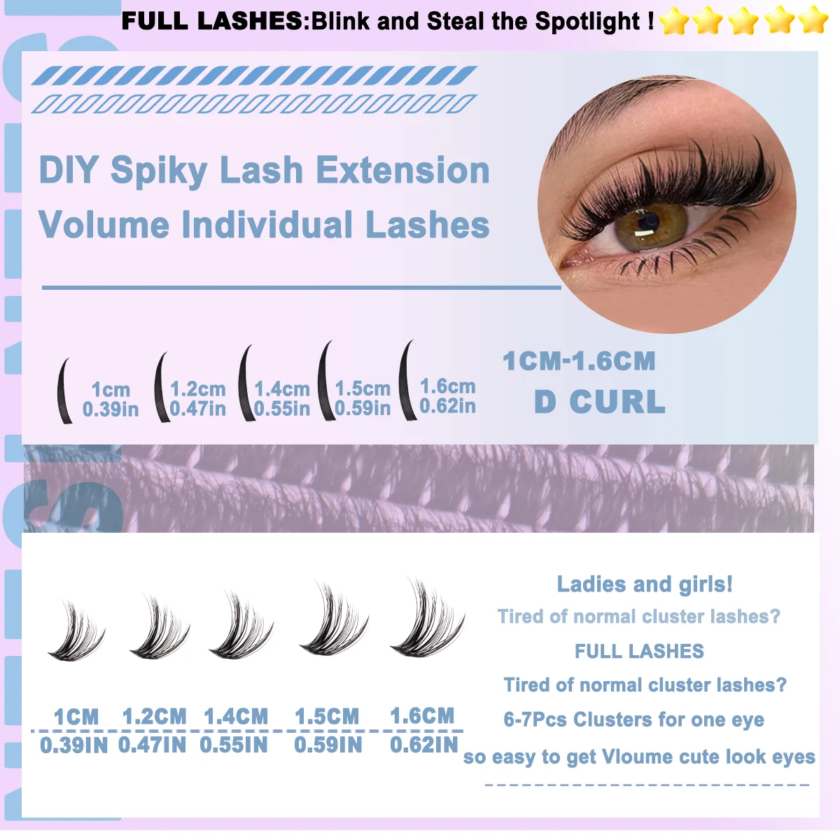 Extensión de pestañas DIY, mezcla de pestañas de visón de 10-16mm, grupo de pestañas individuales, extensiones gruesas, maquillaje en casa