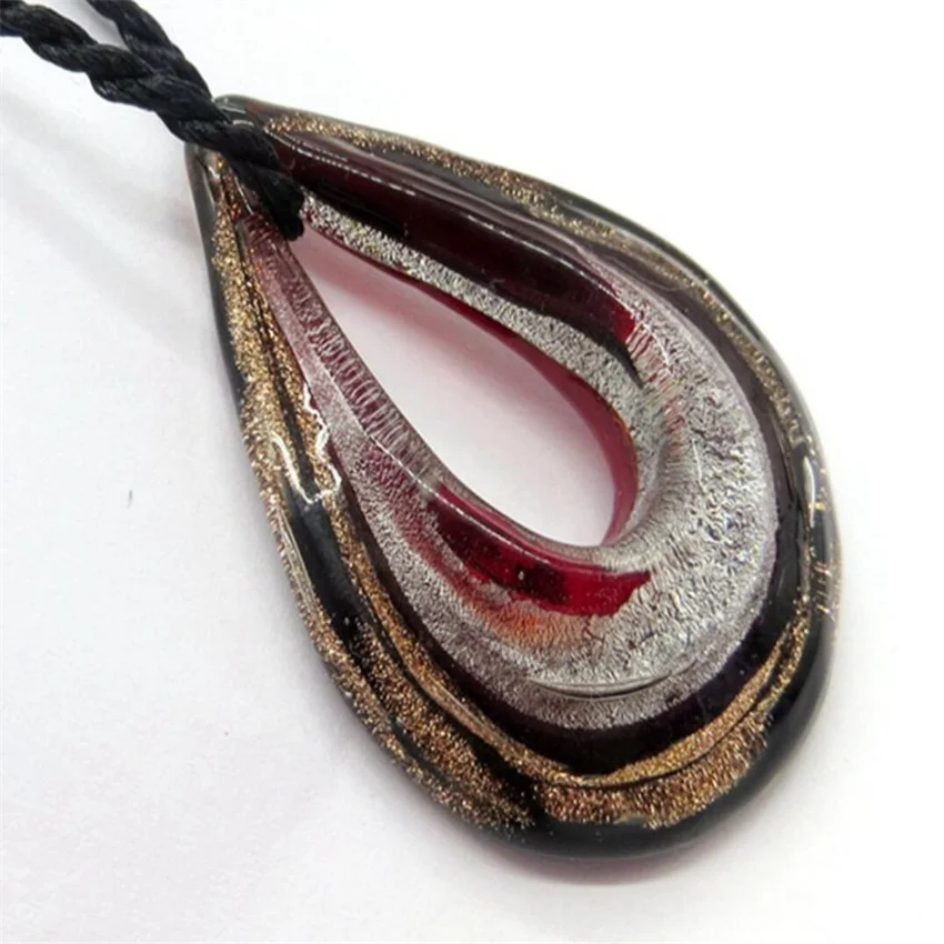 Handmade Murano Glass Pendant Gold Sand Double Color Water-drop Glass Jewelry For Man Women Necklaces Sweater Chain Gifts