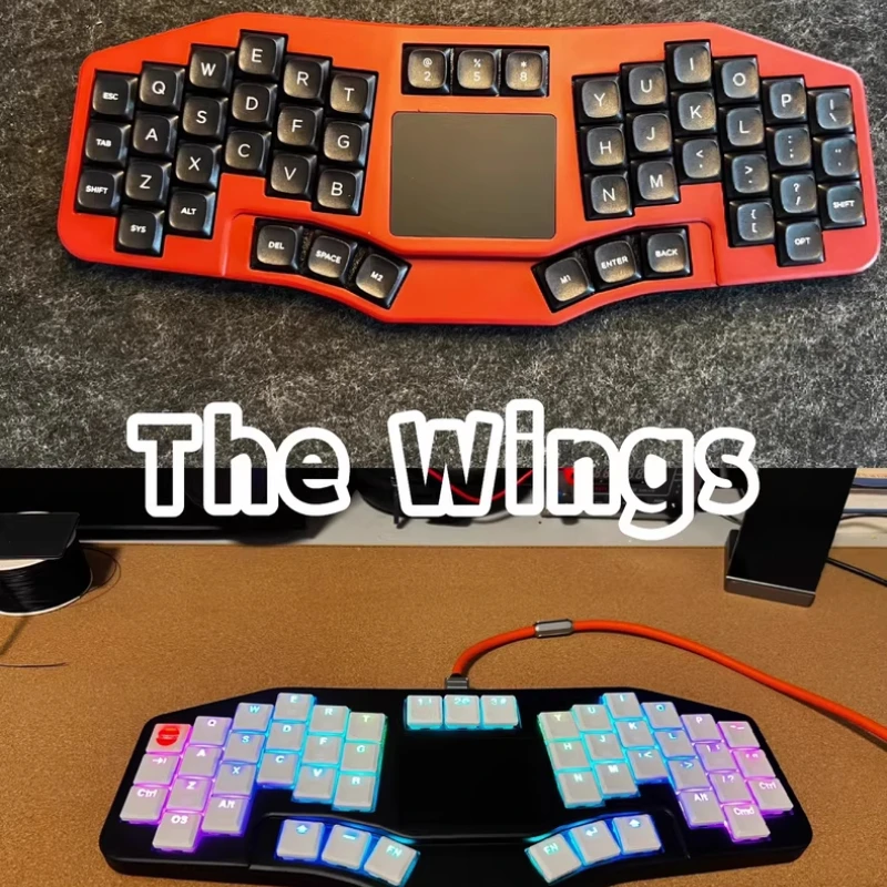 Kit de Teclado Mecânico The Wings Personalizado com Touchpad RGB, Suporte QMK, Teclado Mecânico Gamer de Baixo Perfil Choc V1v2