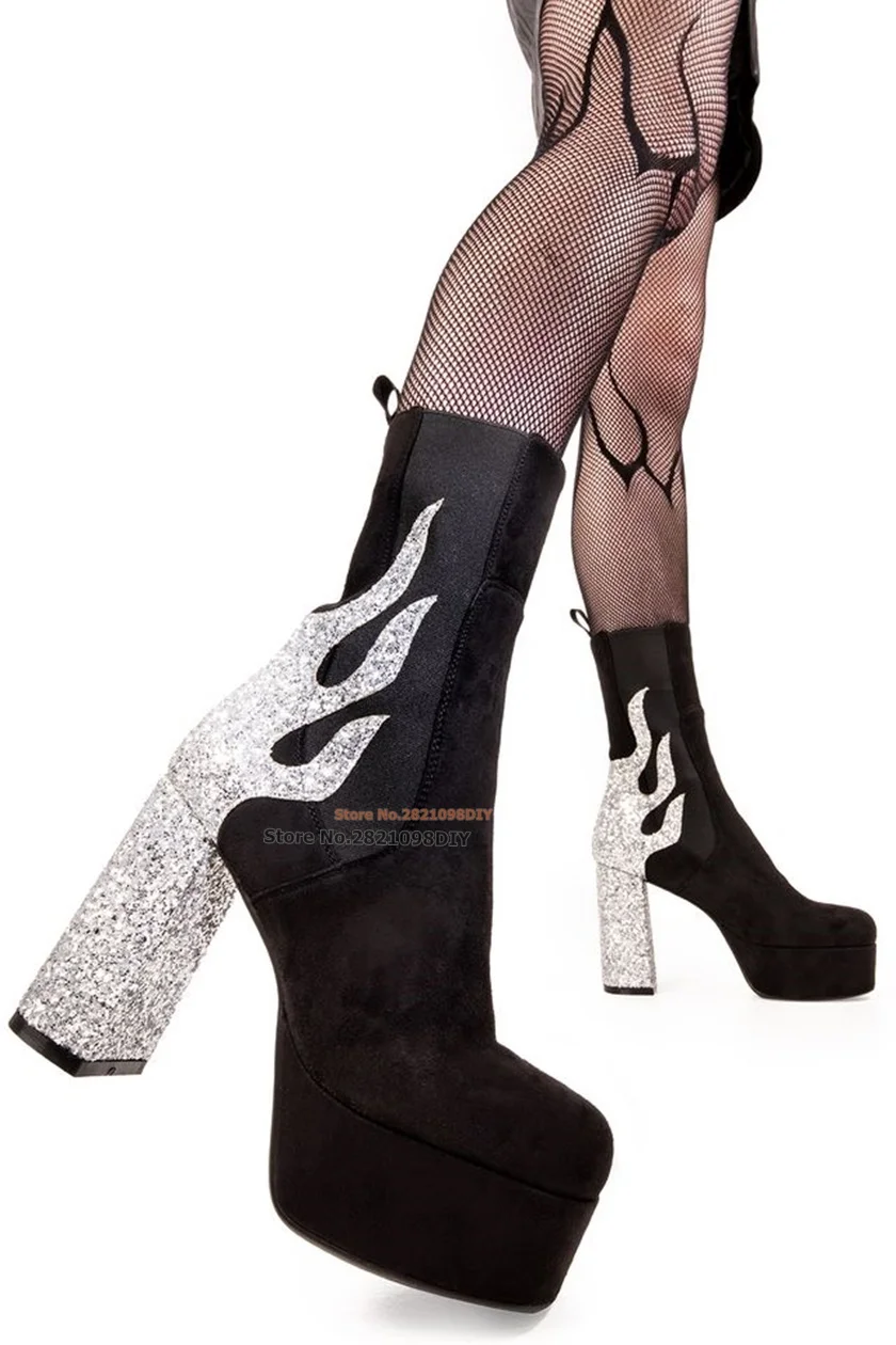 Modello di fiamme iconiche Lies Stivali con plateau spessi Scarpe col tacco alto da donna Tacchi gladiatore Stivale corto con tacco grosso