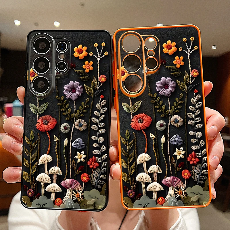 Magnetische Retro-Blumenmuster Handyhülle für Samsung Galaxy S26 S25 S22 Ultra Edge S24 S23 FE A17 A56 A37 A16 A55 A36 A55 Cover