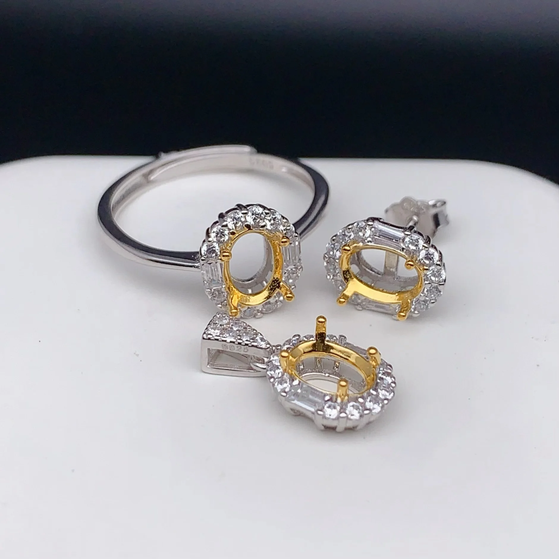 MeiBaPJ البطانة بيضاوي الشكل 3*5/4*6/5*7/6*8/7*9/8*10 مللي متر الأحجار الكريمة S925 فضة لتقوم بها بنفسك مجموعة فارغة حامل النساء غرامة مجوهرات Charm