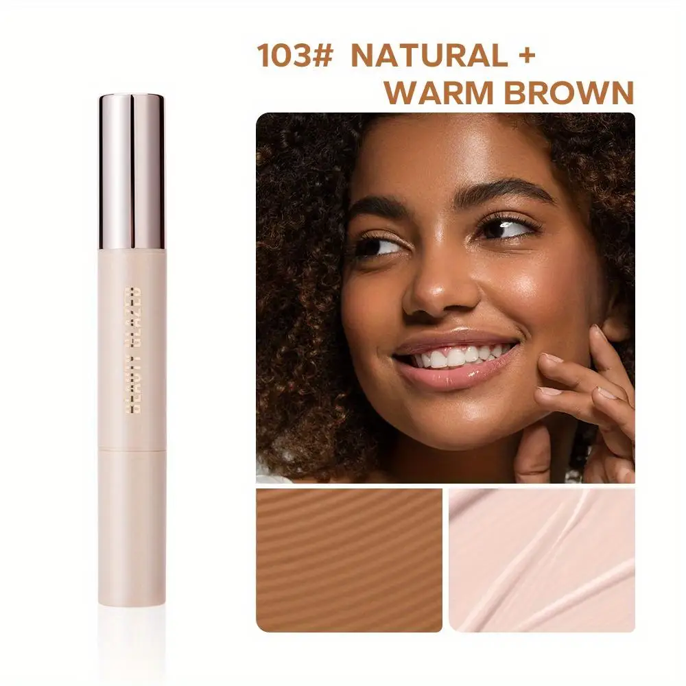 얼굴 메이크업 세트, 더블 헤드 컨투어 스틱, 하이라이터 오일 컨트롤, 매트 방수, 오래 지속되는 프레스 파우더, 2 in 1, 2 개