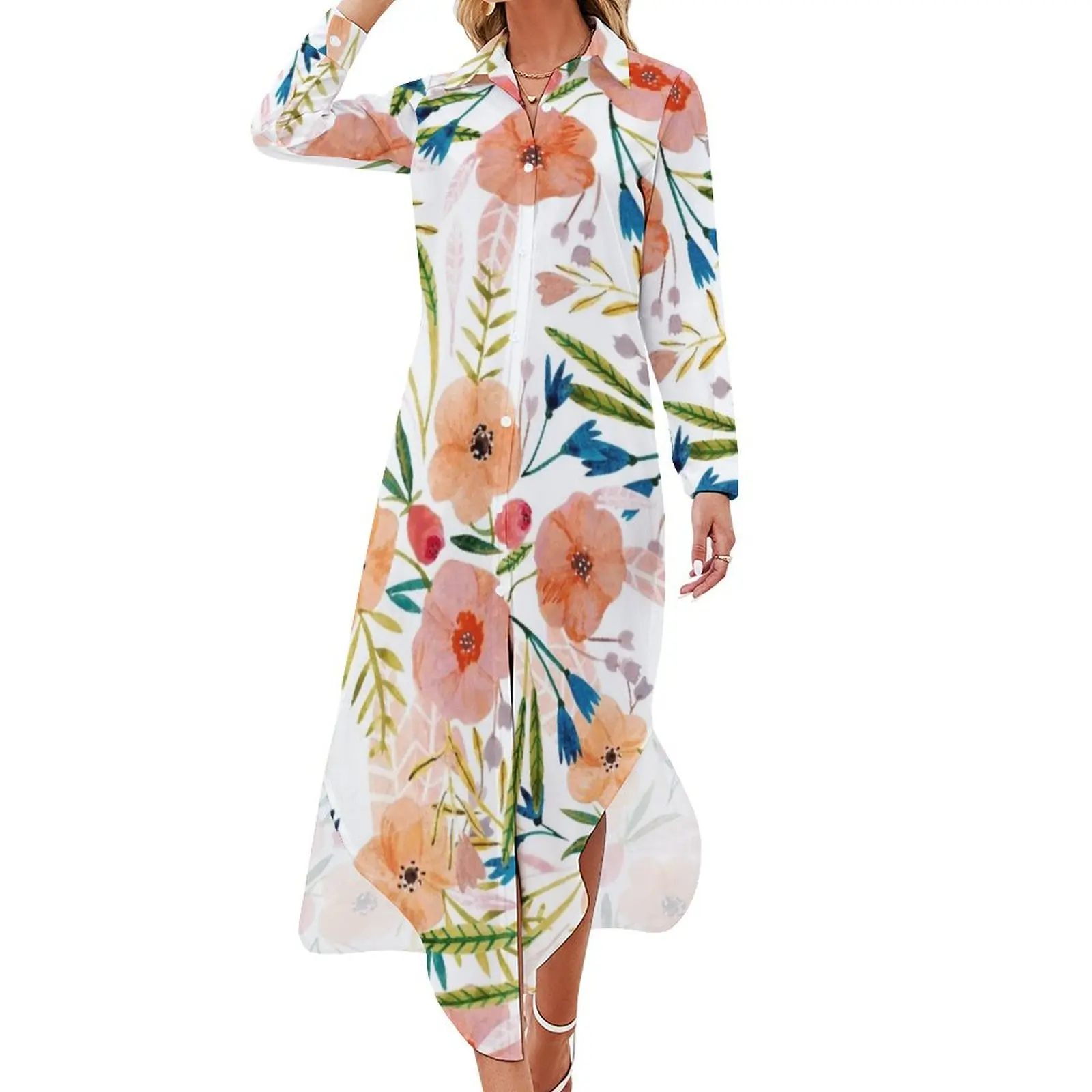 

Floral Dance Long Sleeved Shirt Dress birthday dress for women dress women summer