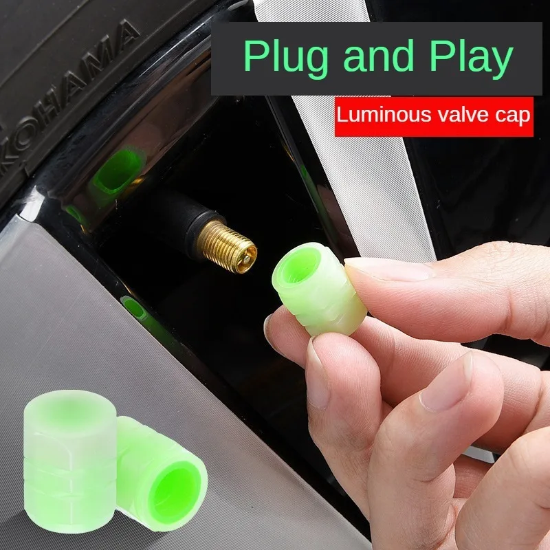 Automobile Luminous Tire Cap Luminous Valve Cap Automobile Electric Vehicle Motorcycle Fluorescent Valve Core Cover Universal