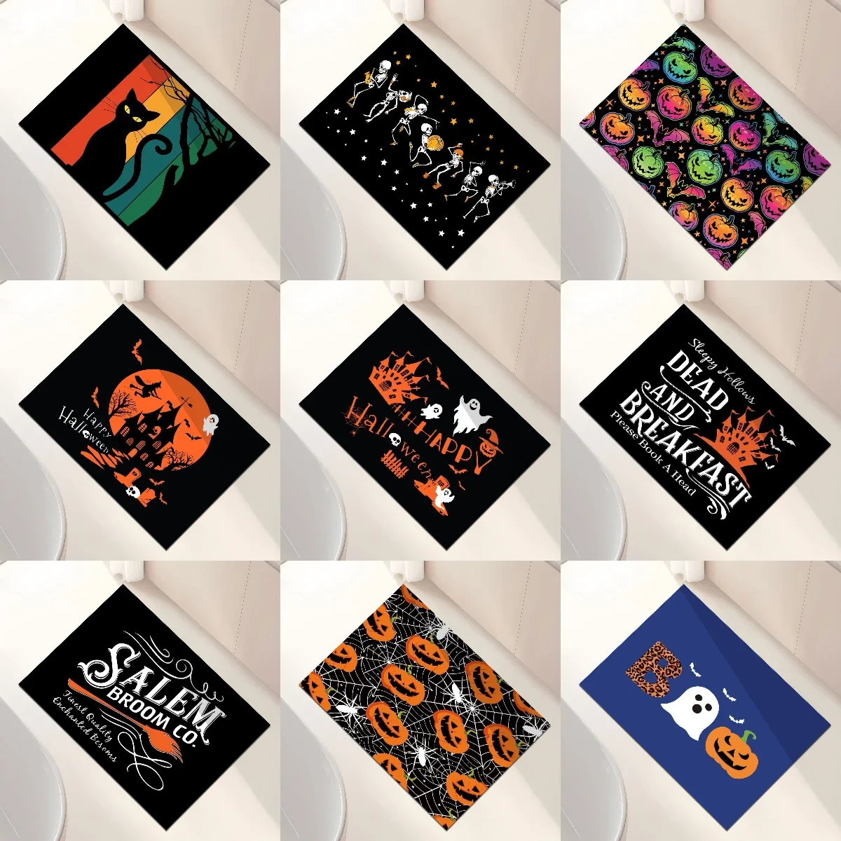 Happy Halloween Kürbis Muster Neue Eingang Bodenmatte Badezimmer saugfähige Fuß Fußmatte Horror Skelett Dekoration