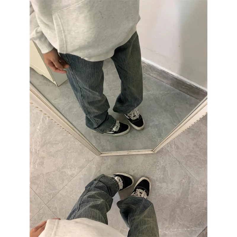 

Cleanfit American High Street Bamboo Texture Men's Jeans Slimming Loose Wide Leg Pants Autumn Faion Youth Trend Wear Resistant