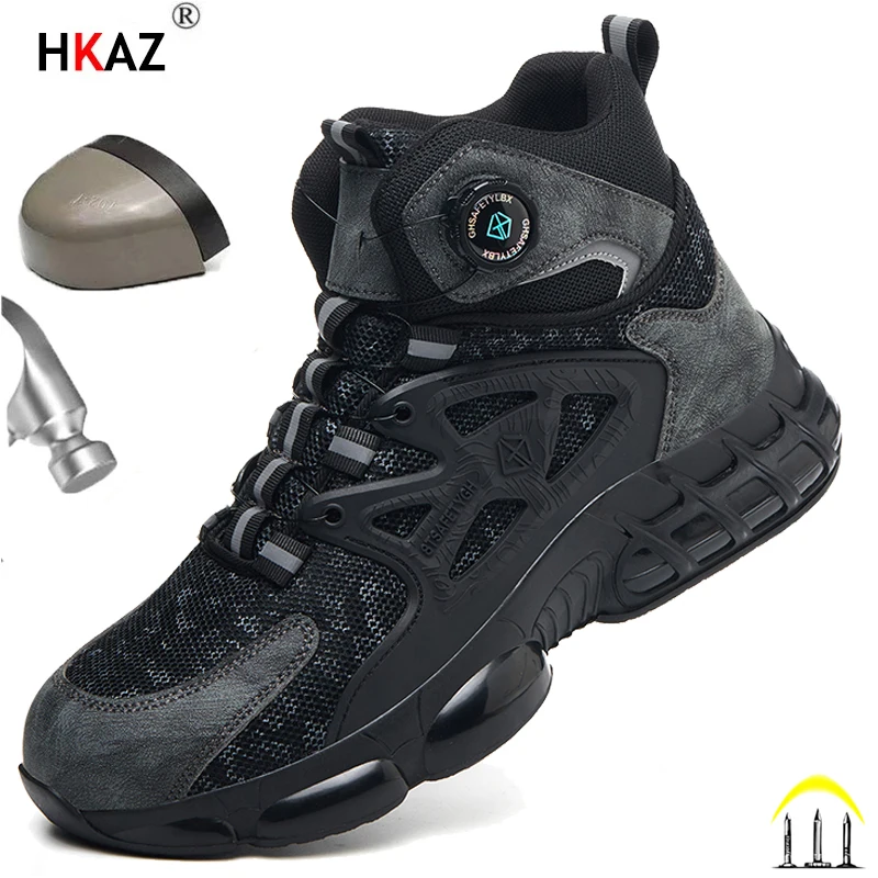 

Men Safety Shoes Anti-puncture Work Sneakers Indestructible Rotary Buckle Shoes Men Boots Lightweight Men Shoes protective shoes