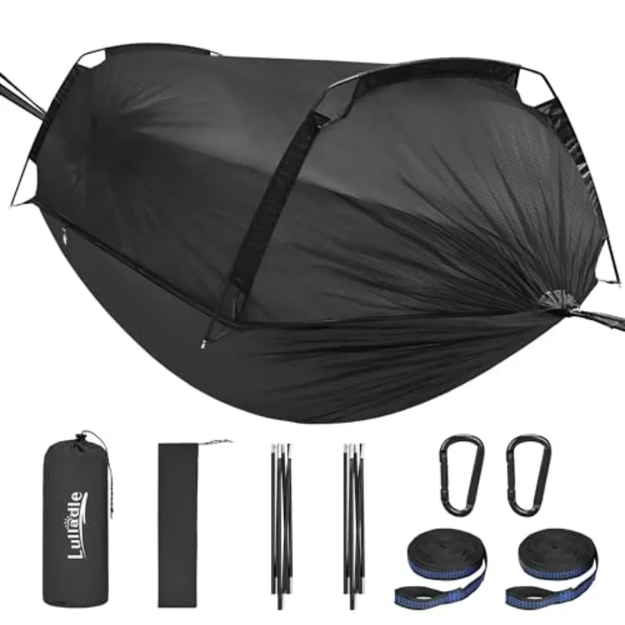 

Camping Hammock - 500lbs Capacity Portable Nylon Hammock with Mosquito Net, Tree Straps, Easy Setup Packable Design for Outdoor