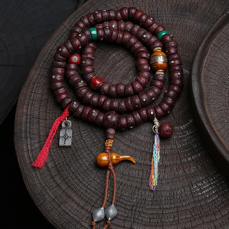 

Tibetan Style Jade Old Fengyan Bodhi 108 Buddha Beads Backflow Bone Gourd Back Cloud Material Accessories
