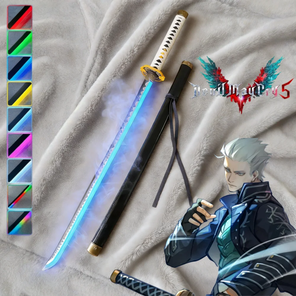 

40-дюймовая катана Yamato Vergil для косплея, аниме-реквизит, светодиодная, в стиле Devil May Cry, в натуральную величину, японская катана, светящаяся световая сабля, игрушка-подарок