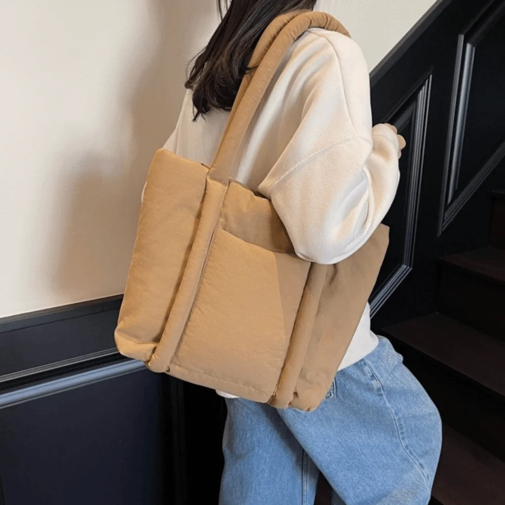 

Casual Nylon Shoulder Bag with Compartments Stylish Puffer Carryall Bag Soft Portable Tote Bag Women