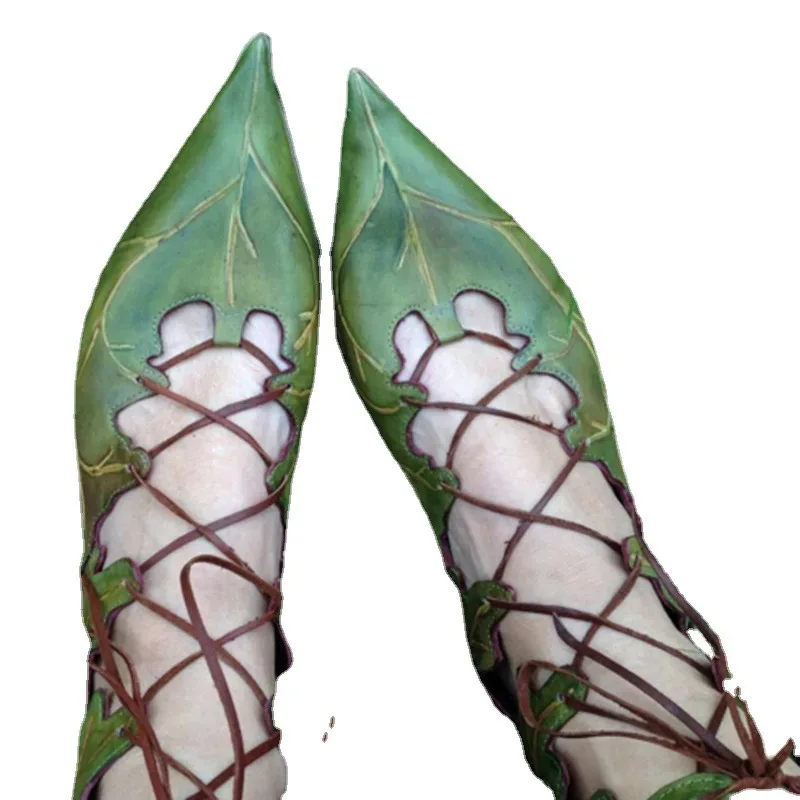 AIAI 2025 여성 고딕 중세 레트로 엘프 마녀 나뭇잎 레이스업 슈즈 코스프레 의상 빈티지 공주 궁전 카니발 파티 나이트