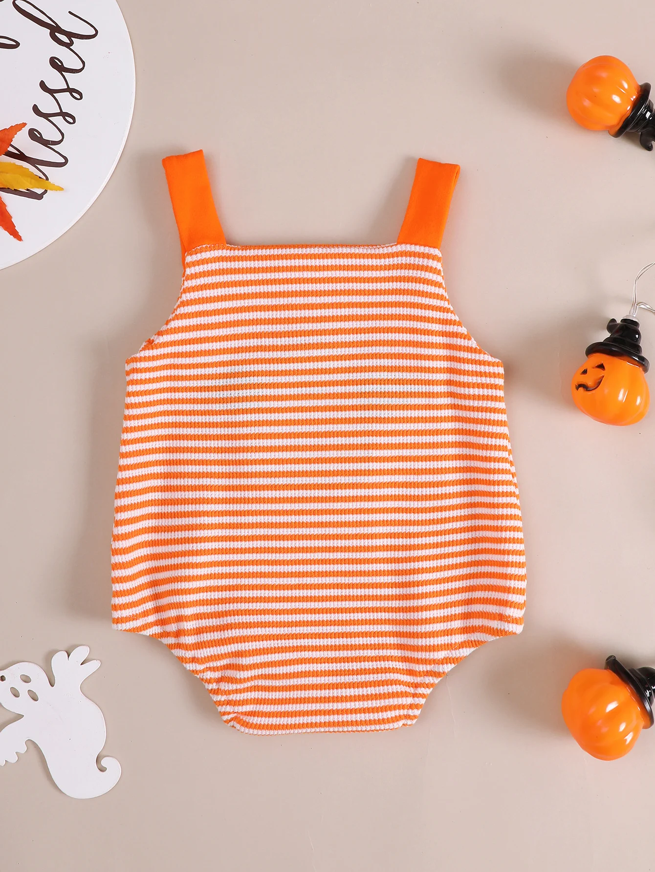 Infant Toddler Ghost Embroidered Pattern Bib Overalls Baby Romper Suit Crawler Clothes with Adjustable Straps