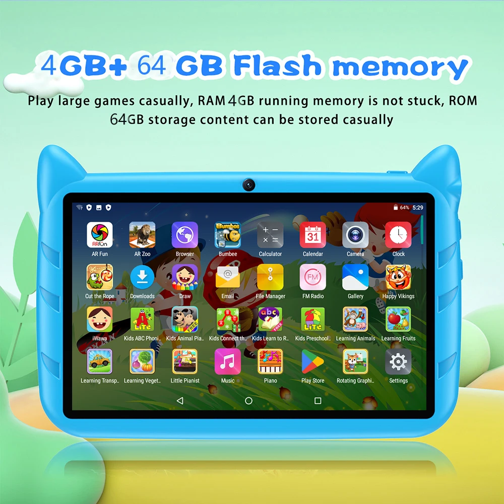 Tabletas de 7 pulgadas para niños, juegos educativos de aprendizaje Android, PC 5G, WiFi, Quad Core, 4GB + 64GB, regalos baratos y simples para niños