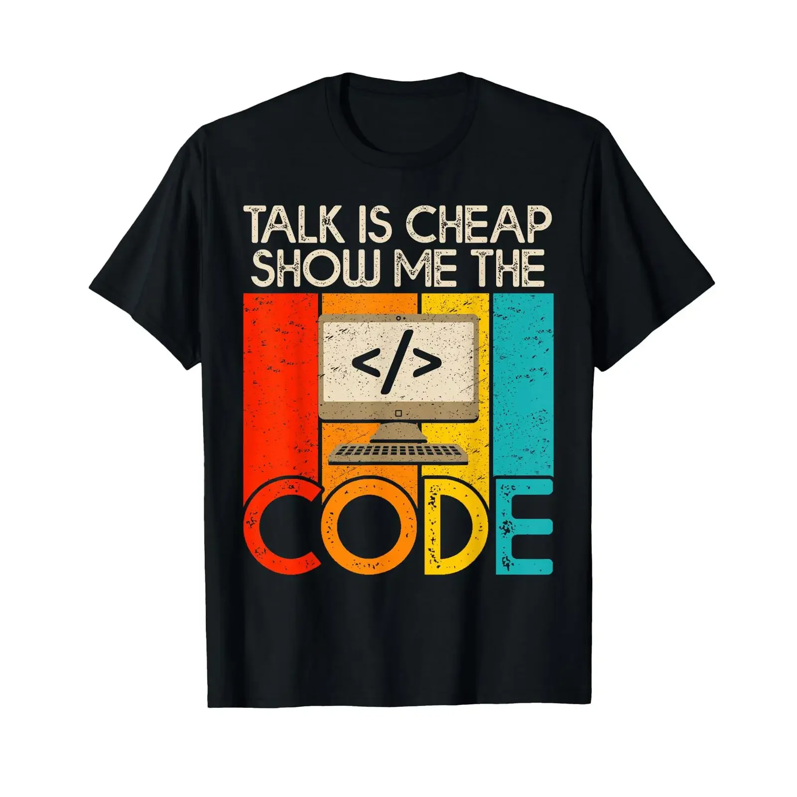 Talk is Cheap Show Me The Code Computer Science Programmer T Shirt vintage Washed Casual Stylish fashion Soft homme streetwear