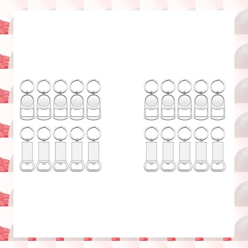 ABGN 20個入り昇華ブランクキーホルダー、ブランクメタルボトルオープナーキーリング、長方形熱転写昇華キーホルダー