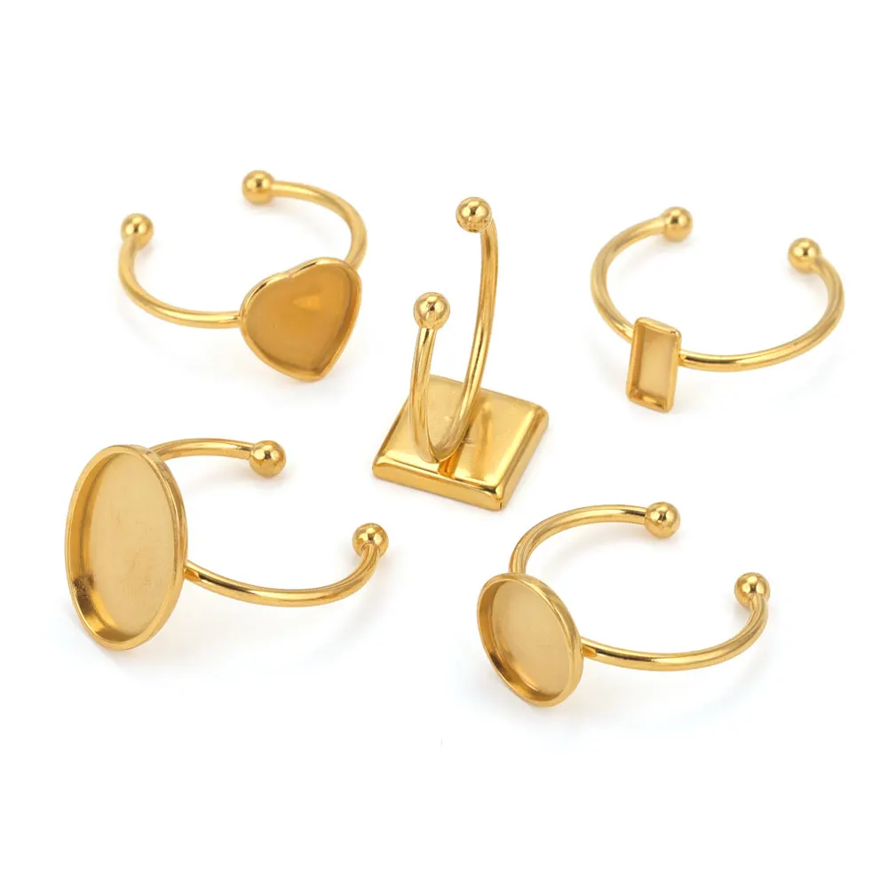 10 Stück verstellbare offene Ringfassungen aus Edelstahl, leere Basis, Lünette, Cabochons, Ringe für Schmuckherstellung, DIY-Fingerring, blanko – Detail 8