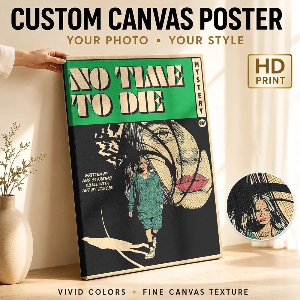 Billie Eilish Comic Cover Framed Canvas Poster Custom Photo Retro Music Wall Art for Bedroom Decor Ready to Hang Gift for Fans