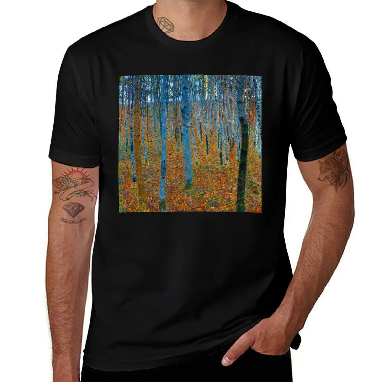 GUSTAV KLIMT HD - Gustav Klimt's Beech Grove I (1902) famous painting T-Shirt Active Wear Sports T-Shirt for Men