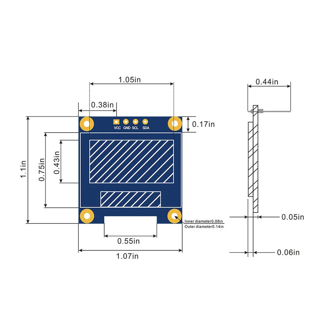 0.96 ''OLED وحدة عرض 12864 128x64 بكسل LCD أصفر أزرق SSD1306 لوحة للقيادة I2C المسلسل 0.96 بوصة IIC رقاقة عرض المجلس
