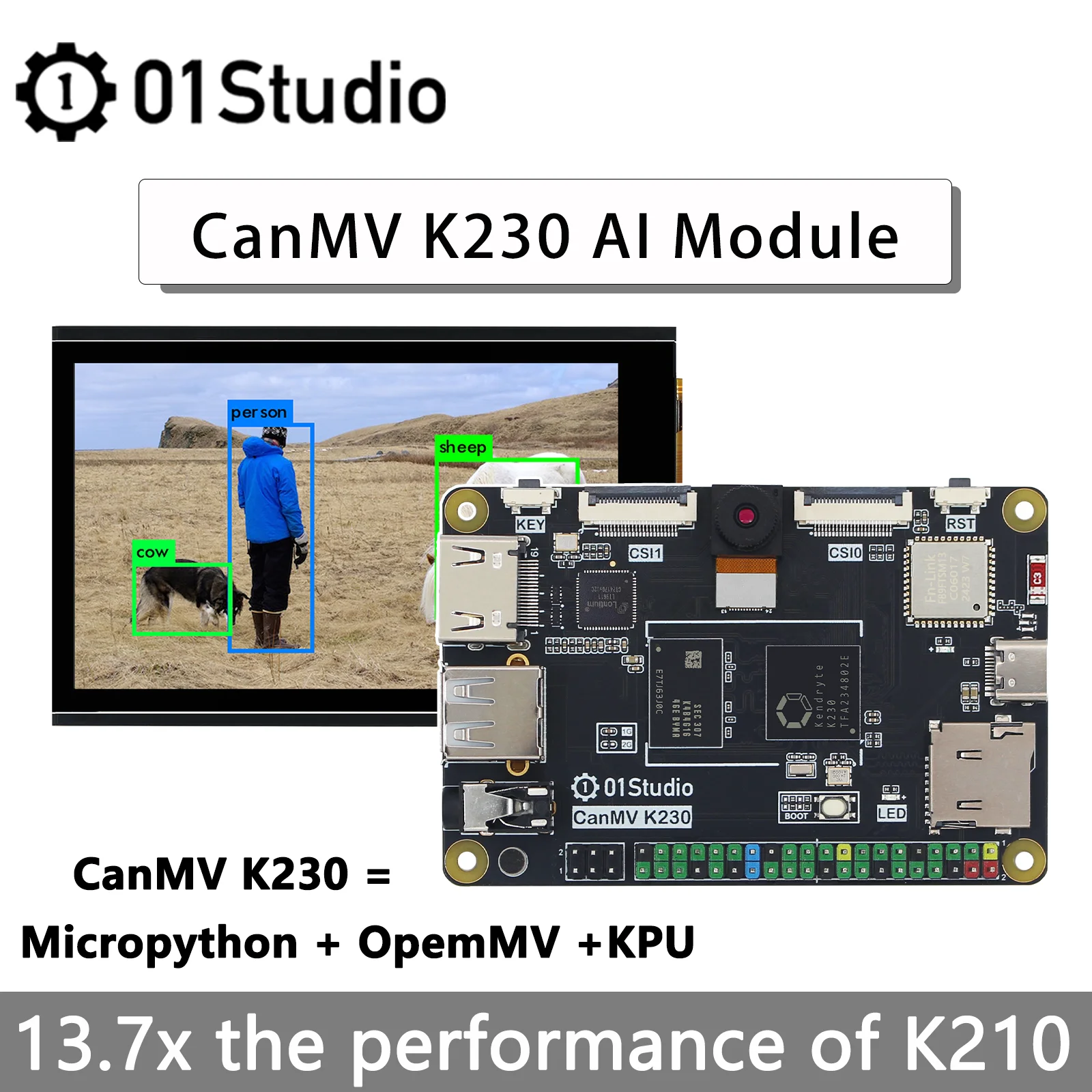 

01Studio CanMV K230 2G RAM AI Module Micropython Demo Embedded Board K210 Camera Module Kendryte Visual Recognition Intelligence
