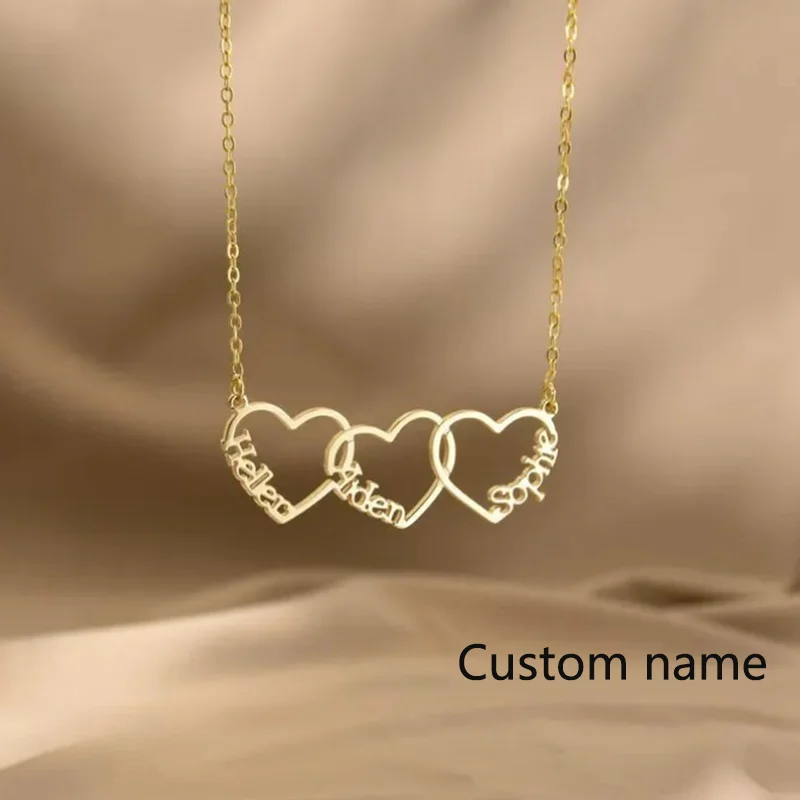 Customizable Multi-Name Heart Necklaces Personalized Stainless Steel Family Necklaces Customizable Three-Name Pendants Gift