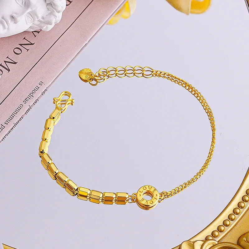 

999 24K Real Goldlove Geometric Bracelet, Fashionable, Simple, High-end AB Chain for Women
