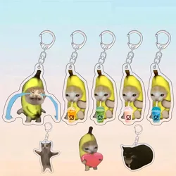 New Acrylic Happy Banana Cat Keychain for Women Funny Small Animal Black Maxwell Cat Keyring Bag Pendant Lanyard Key Chains Gift