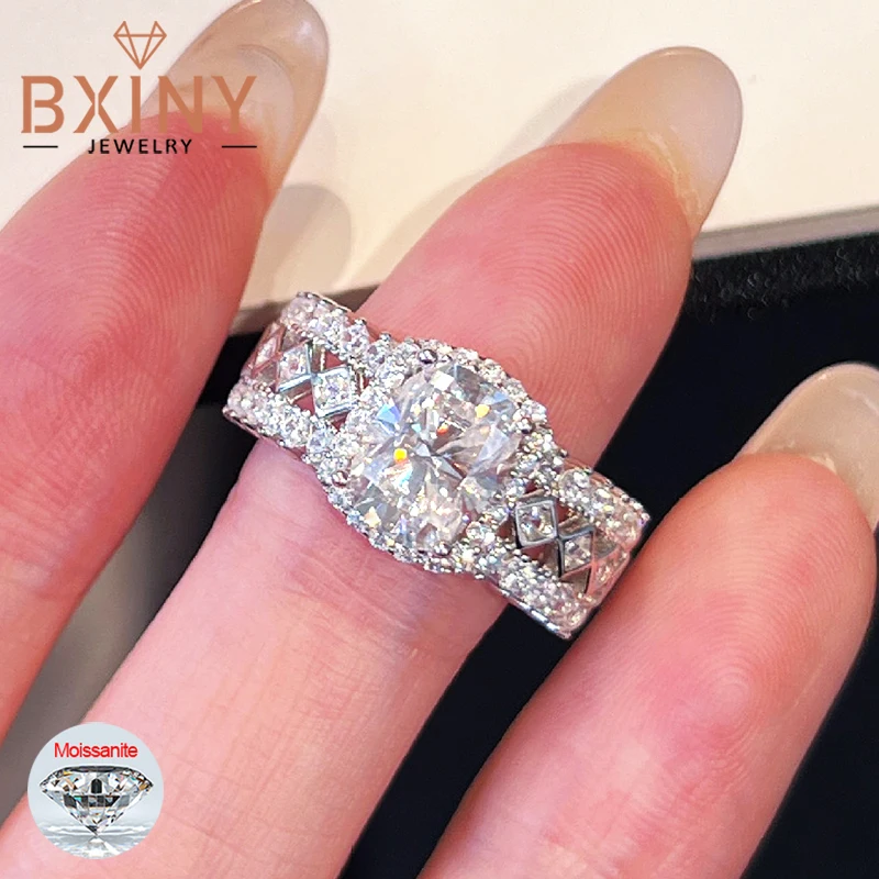 

BXINY Luxury 2Carat Cushion Cut Moissanite Rings 925 Sterling Silver For Women Lab Diamond Halo Wedding Bands Gifts Fine Jewelry
