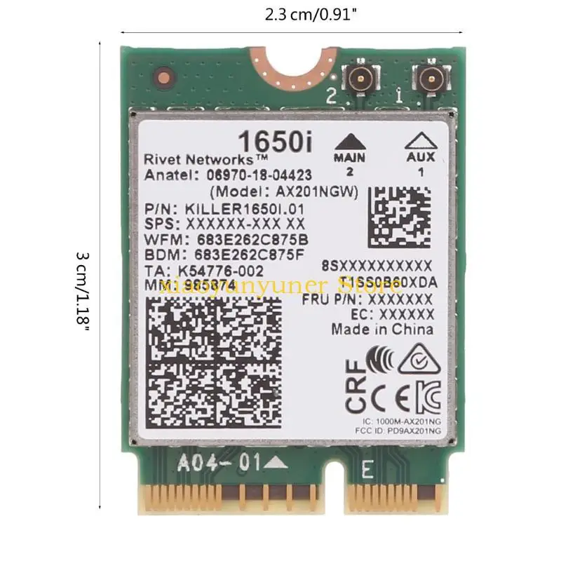 شبكة P9JB Killer 1650i ثنائية النطاق بسرعة 2.4 جيجابت في الثانية Wifi6 لاسلكية AX201NGW 802.11AX