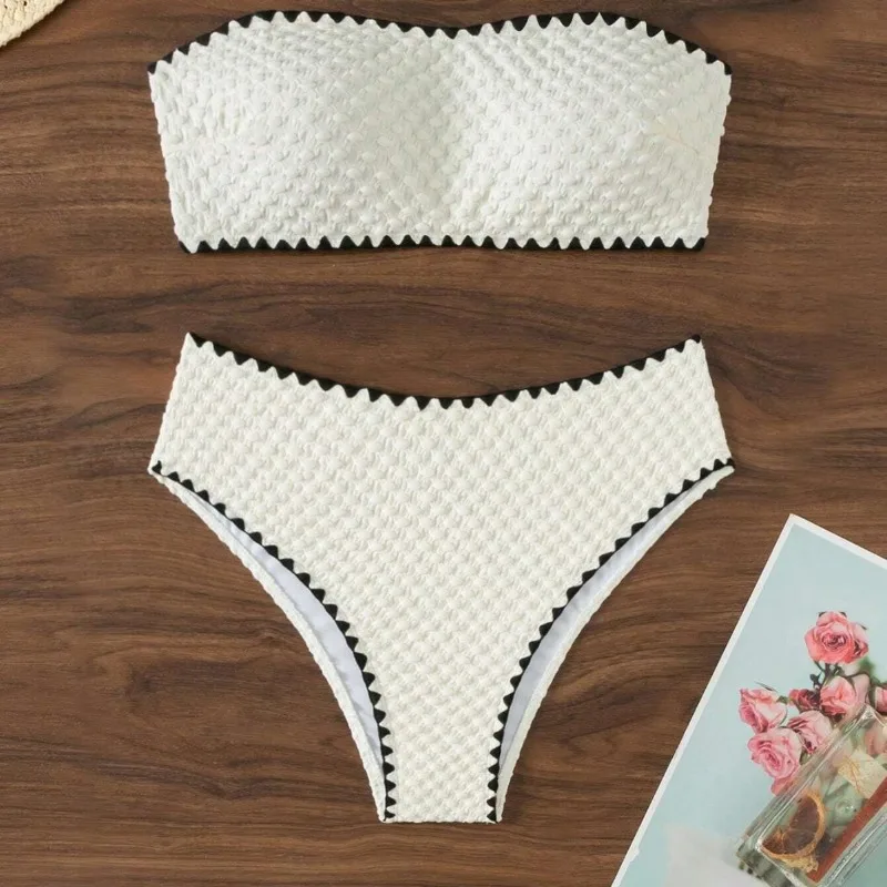 

Elegant Strapless Swimwear Women Bikinis Fashion High Waist Split Bathing Suit 2025 New Casual Beachwear Swimsuit Two Piece Sets