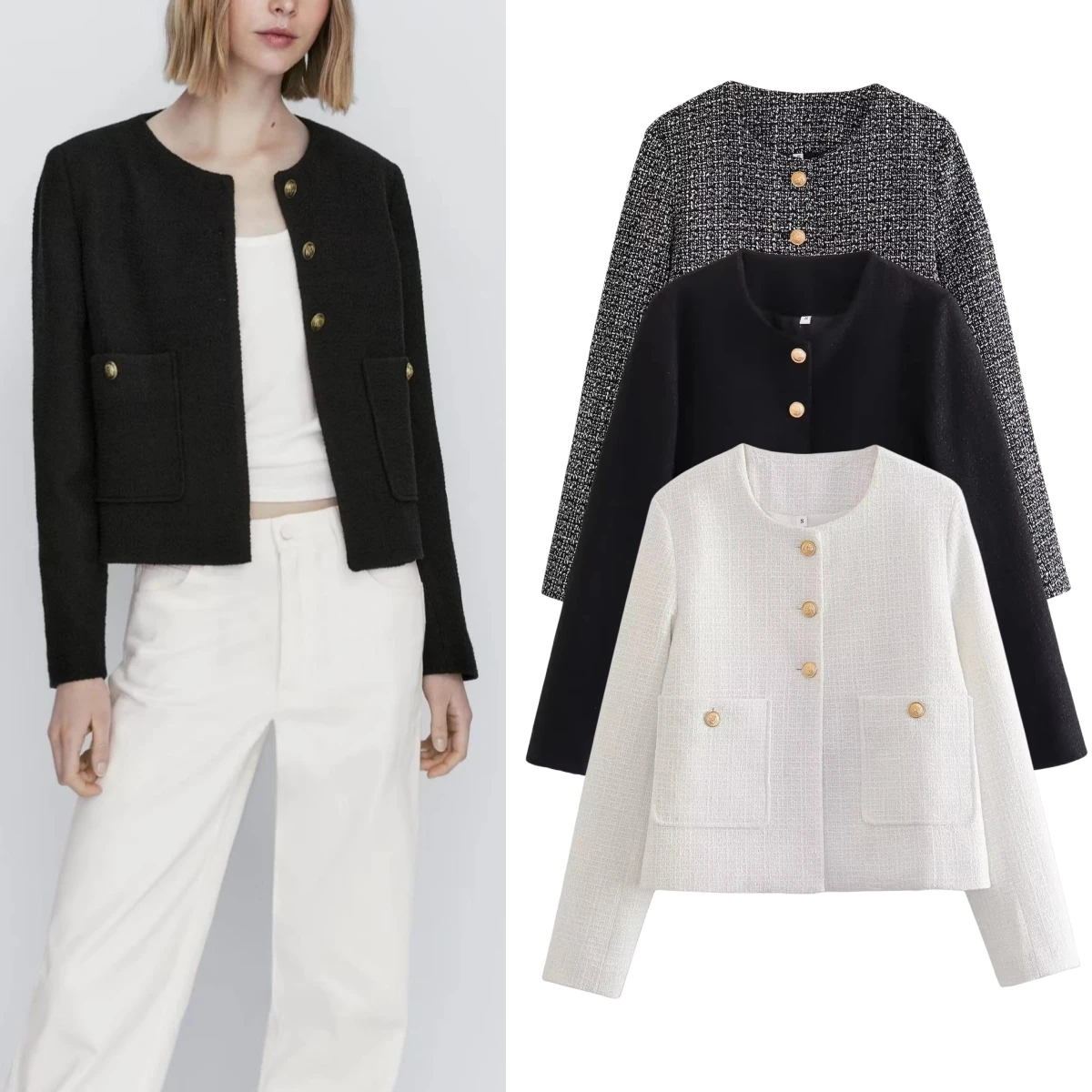 

Повседневное круглое пальто Ne Long Sve ort Coat MD Women's Faion 2024, золотистая текстура на одной пуговице, свободный крой, духи Sle Jaet