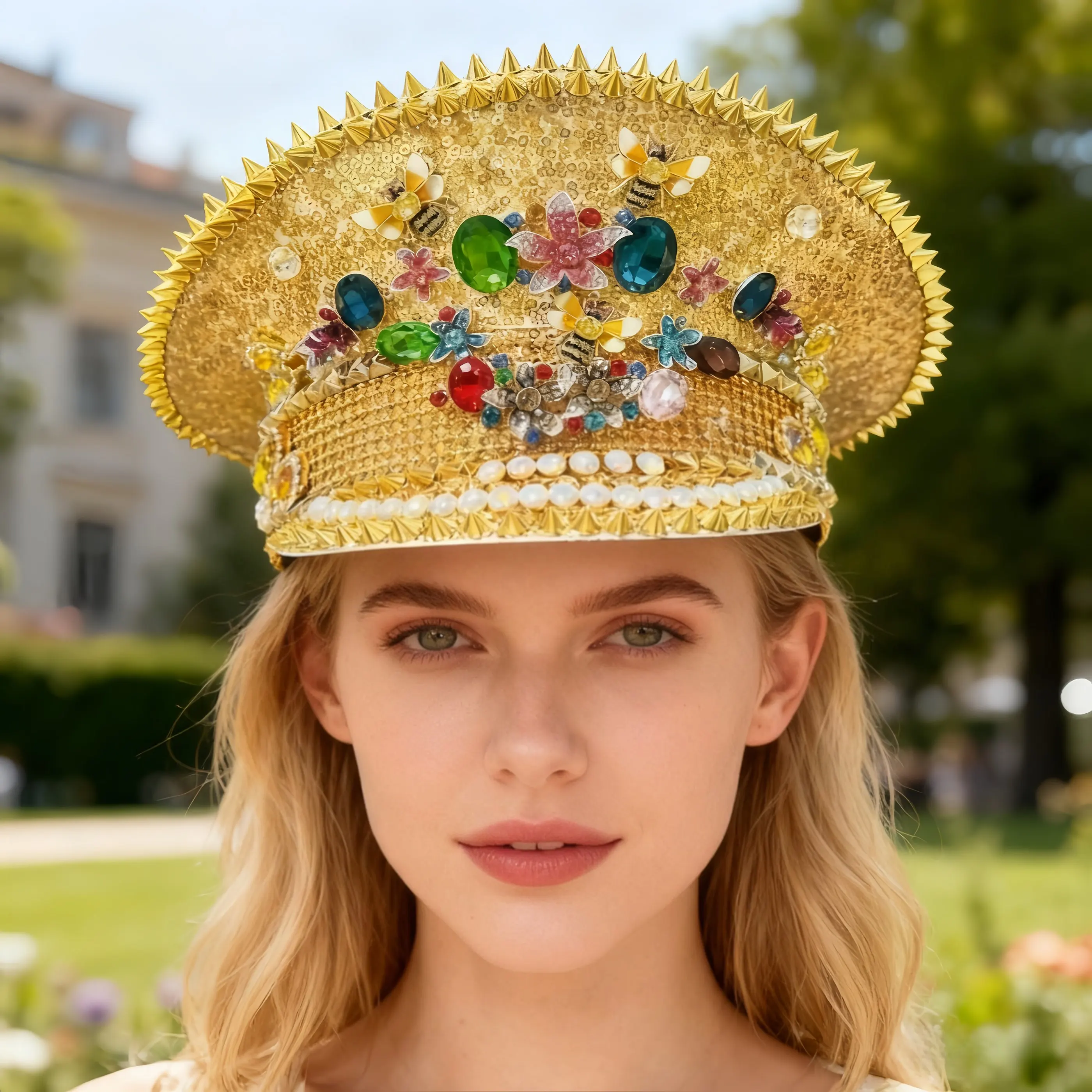 

HongLuan Glitter Yellow Disco Music Festival Captain Hat Rhinestone for Carnival, Rave Festivals Accessories & Party Hat Woman