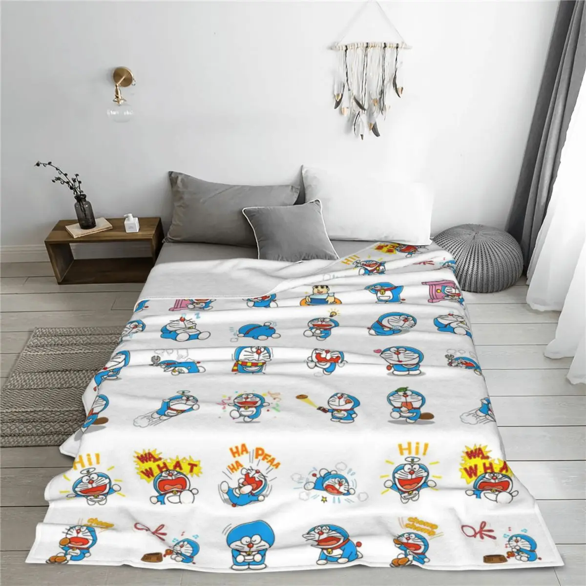 Doraemon Emoticon Meme Cartoon Flannel Blanket Japanese Anime Funny Throw Blankets for Home Hotel Sofa Plush Thin Quilt