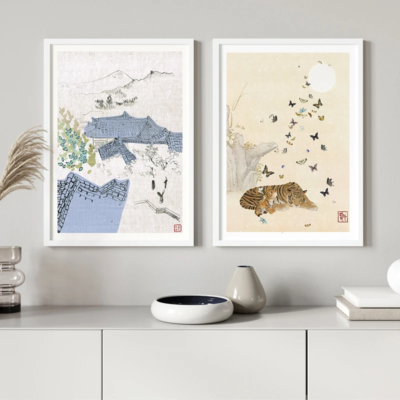 الكورية الفن طباعة التقاليد الآسيوية جدار الفن الديكور قماش اللوحة الهانبوك المشارك كوريا الثقافة جدار صور ديكور غرفة المنزل #4