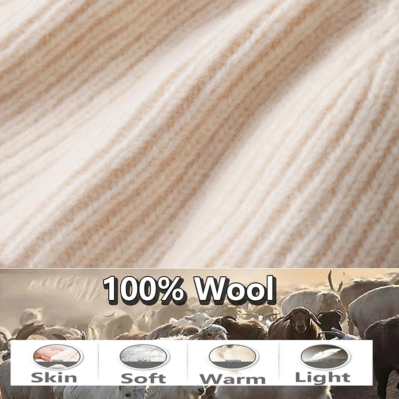 100% ميرينو الصوف بيني للنساء والرجال شتاء دافئ لينة الصلبة محبوك سميكة Skullies قبعة انقلبت كومة البلوز قبعة التزلج بونيه #5