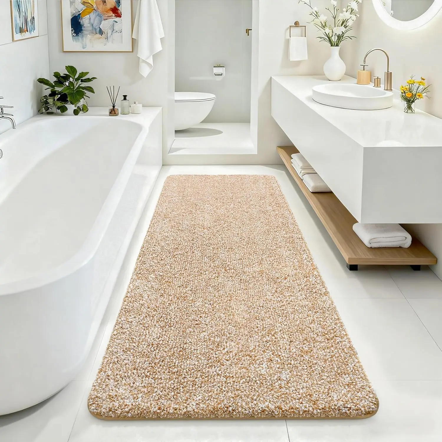 

Super Absorbent Microfiber Bath Mat 24x70, Non-Slip Long Shower Rug with TPR Backing, Thick Plush Machine Washable for Bathrooms