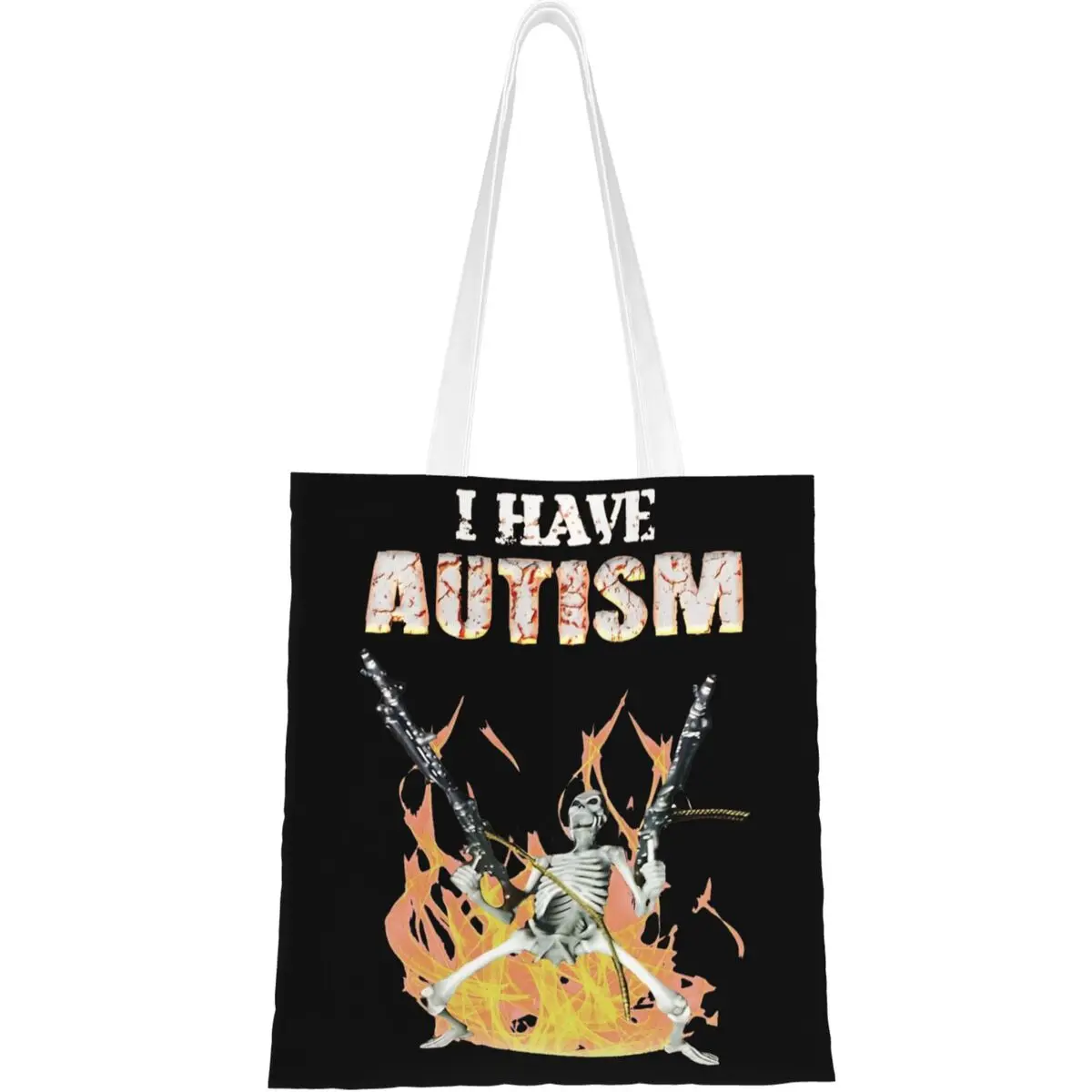 Sacola de lona com esqueleto engraçado do crânio Meme, Trendy Large Capacity Shopping Bag para Unisex, Autismo Bolsas Estudantis, Eu tenho autismo