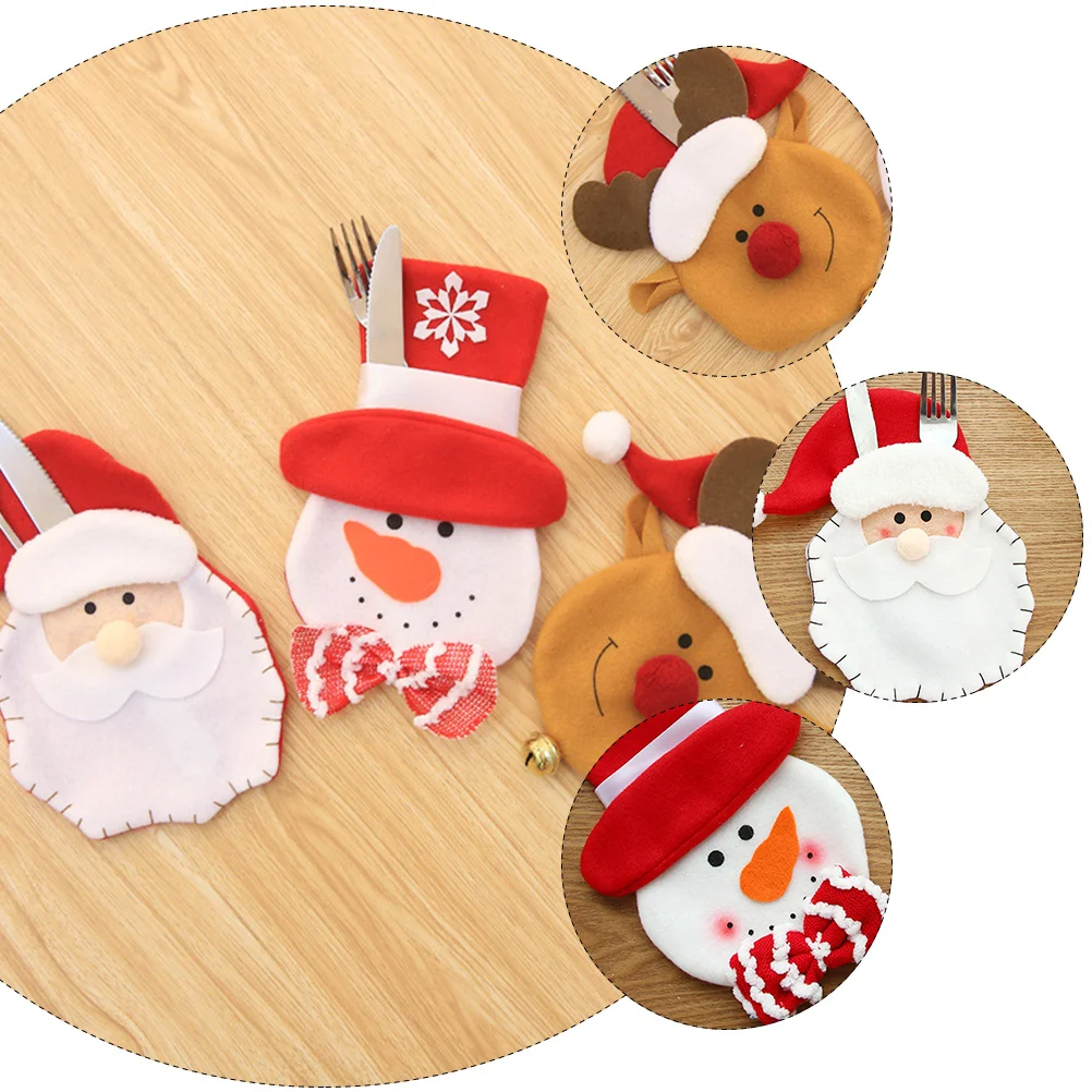 

6Pcs Non-Woven Christmas Tableware Cover Red White Brown Dinner Tool Suit Holiday Decoration Tableware Cover Christmas Decor