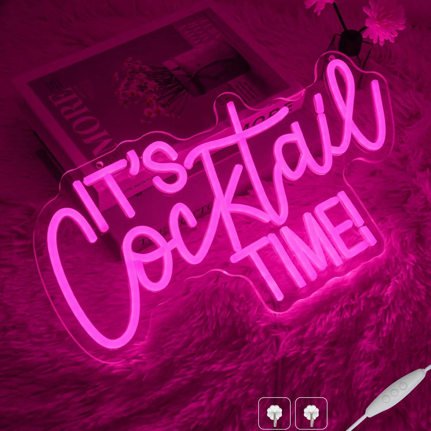 Letrero de neón It's Cocktail Time para decoración de pared, diseño de letrero iluminado de cóctel rosa regulable para Bar, fiesta, Pub, Club, Man Cave