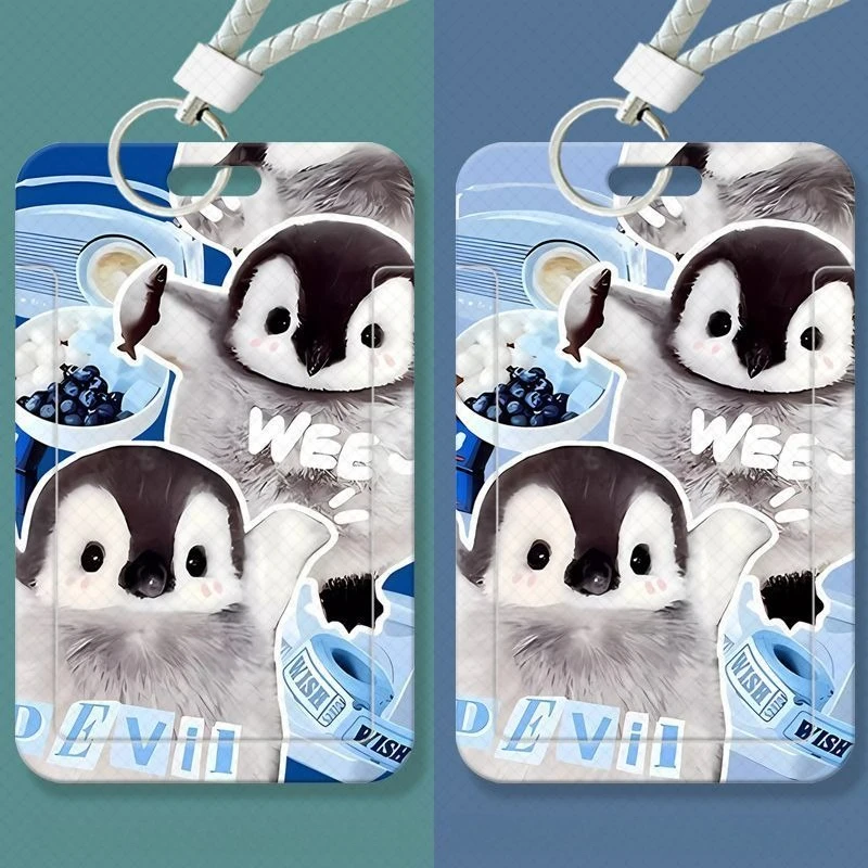 Cute Cartoon Penguin Colorful Credential Badge Holder Student Campus Lanyard Cards Holder Bank Business Work Card Holder Pendant