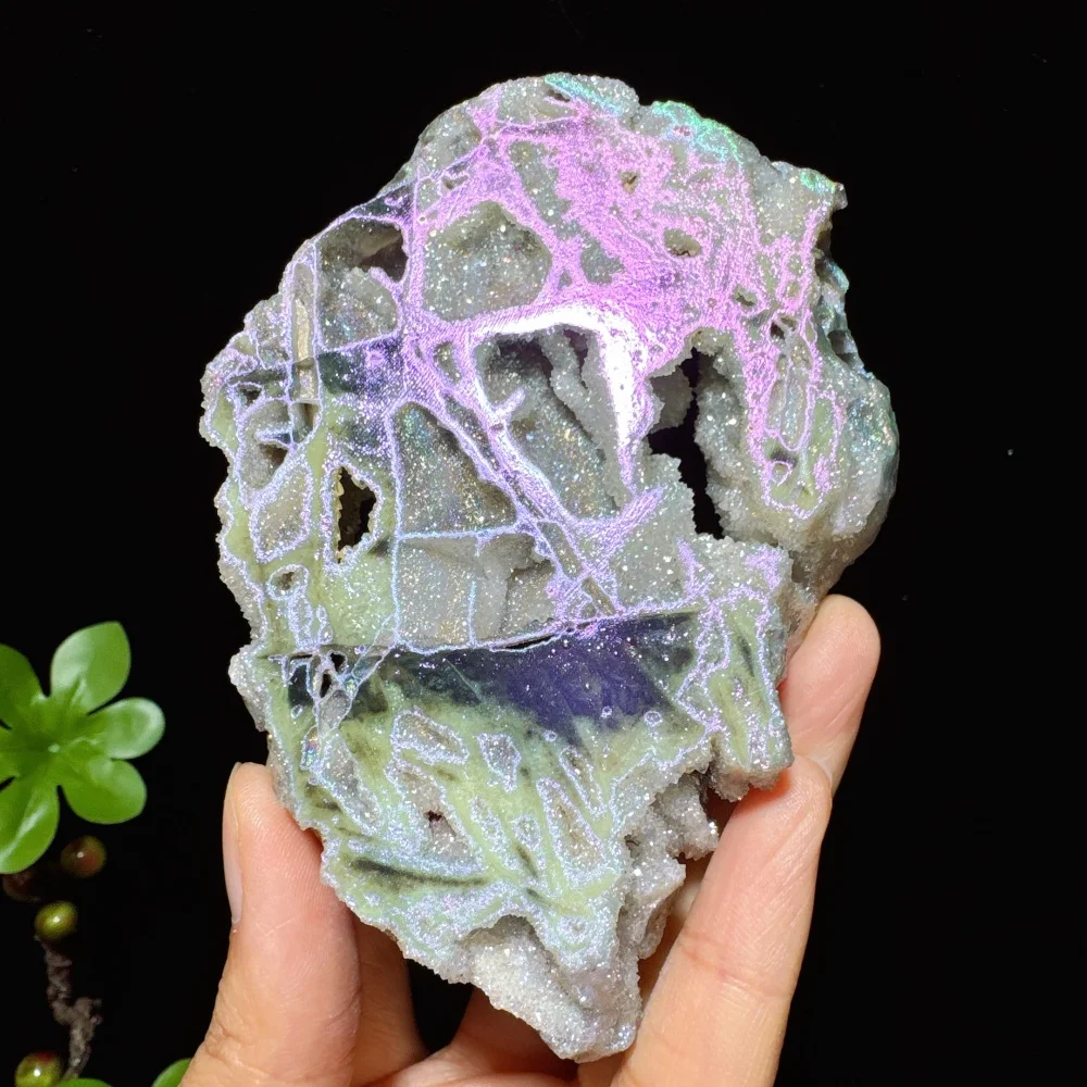 

Natural Flashy Aura Druzy Geode Raw Stone Sphalerite Slabs Slice Healing Crystal Reiki Energy Home Decoration Gifts Ornaments