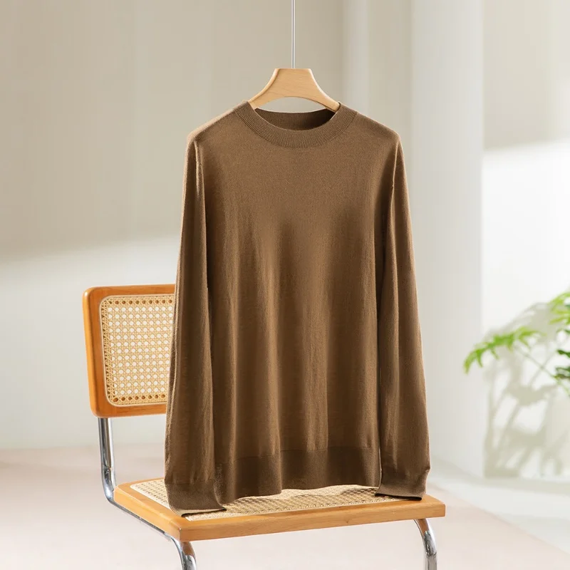 Birdtree Cashmere Silk Blend Bottoming Knitwear,Men's Solid O-neck Full Sleeve Sweater,2025 Autumn Winter Pullover T59906JF